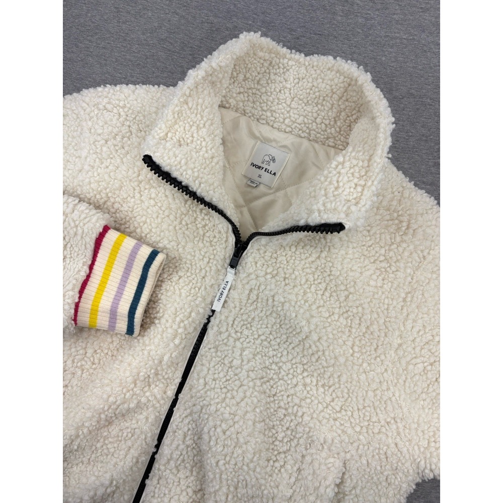 Ivory Ella Teddy Sherpa Fleece Jacket Elastic Hem Quilted Lining Women's XL.